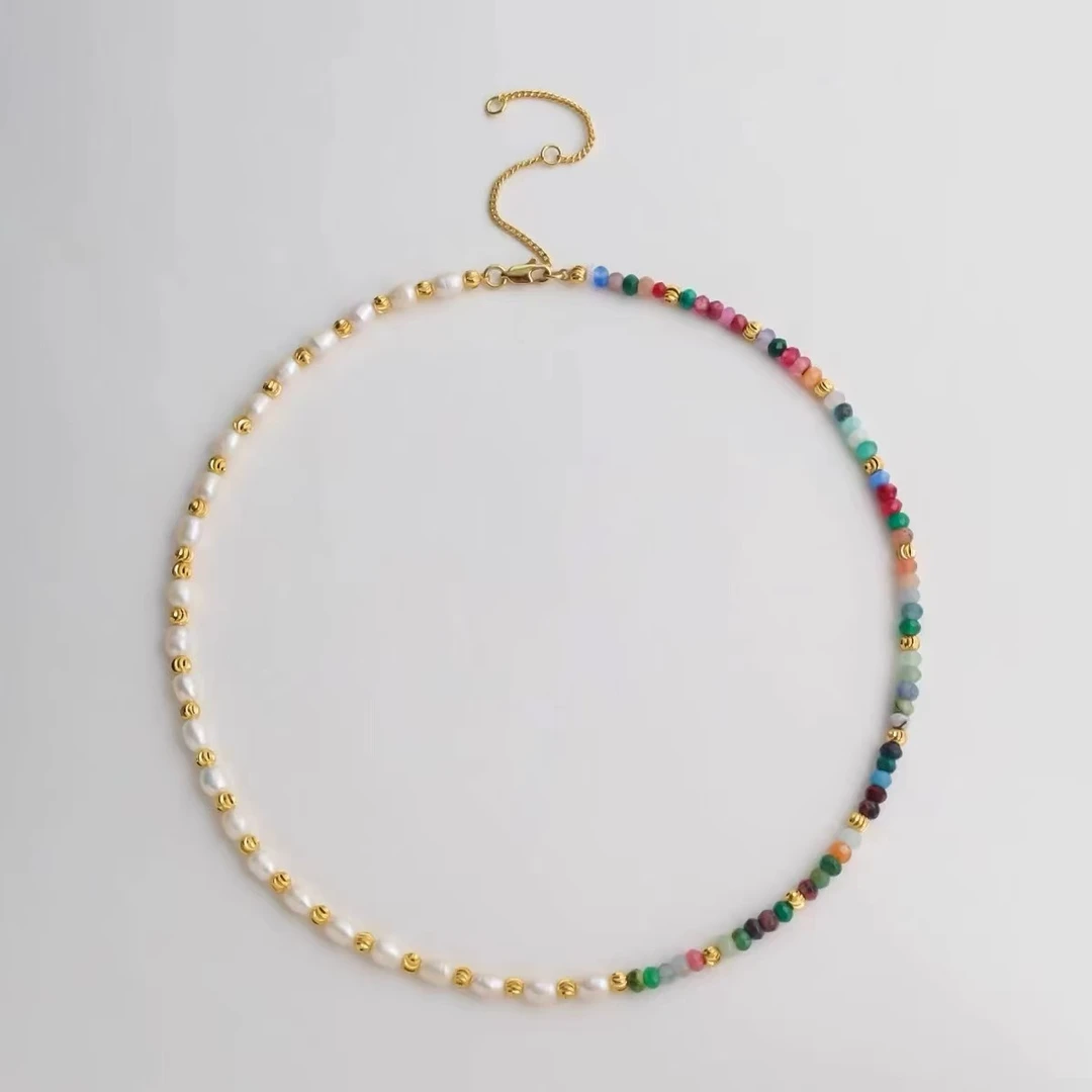 铜合金项链 【COS】一半优雅一半个性拼接珠珠项链