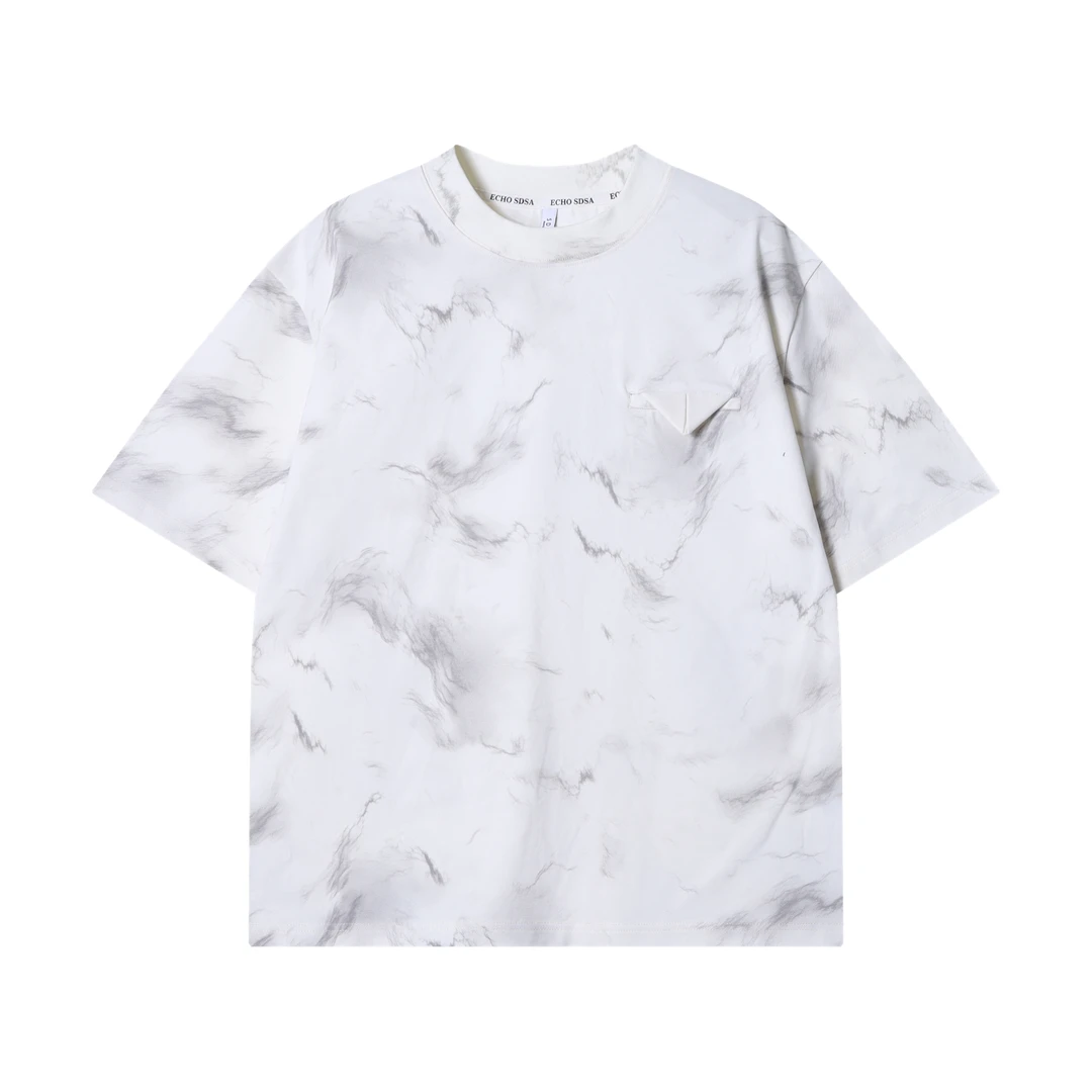 夏季高级感新款潮牌晕染扎染圆领短袖T恤百搭潮流情侣简约上衣