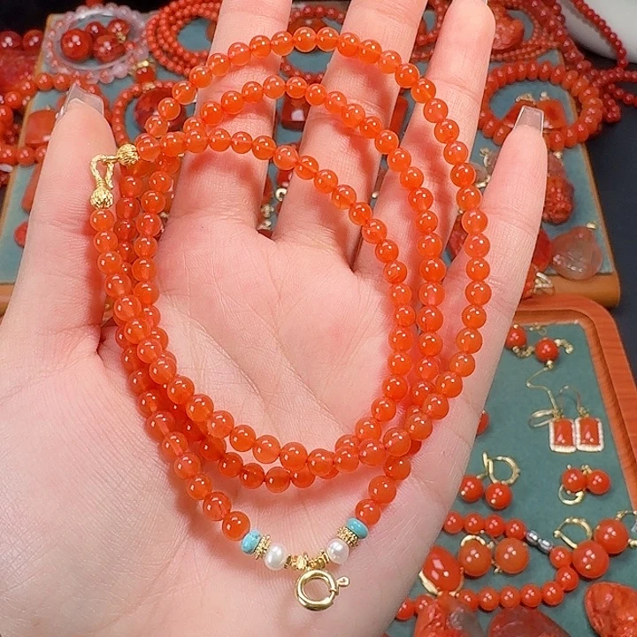 南红玛瑙未镶嵌冰红万能链4.6