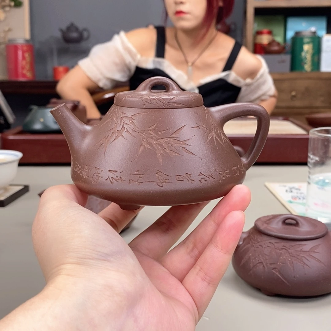 c***g茶壶紫砂全手天青子冶210cc刻竹子