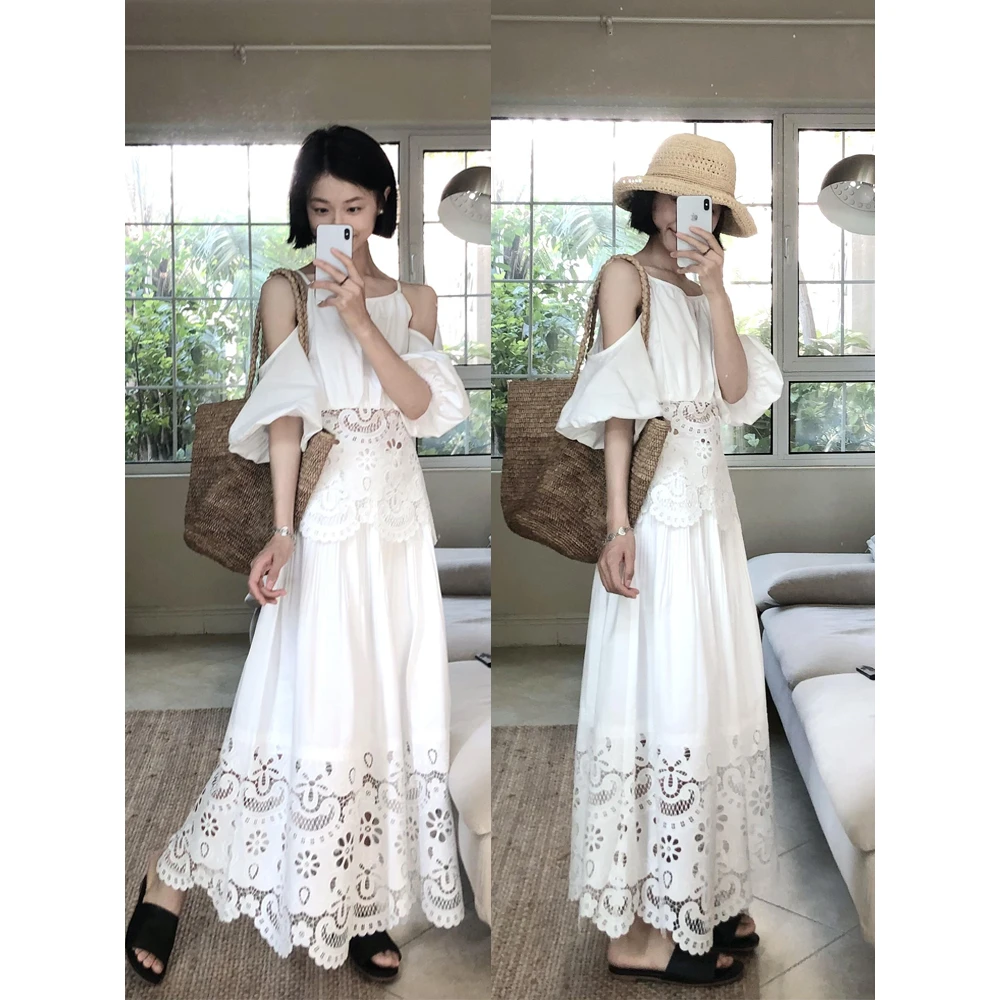 法式轻奢名媛风白色上衣女夏季新款蕾丝半身裙套装小香风绝美长裙