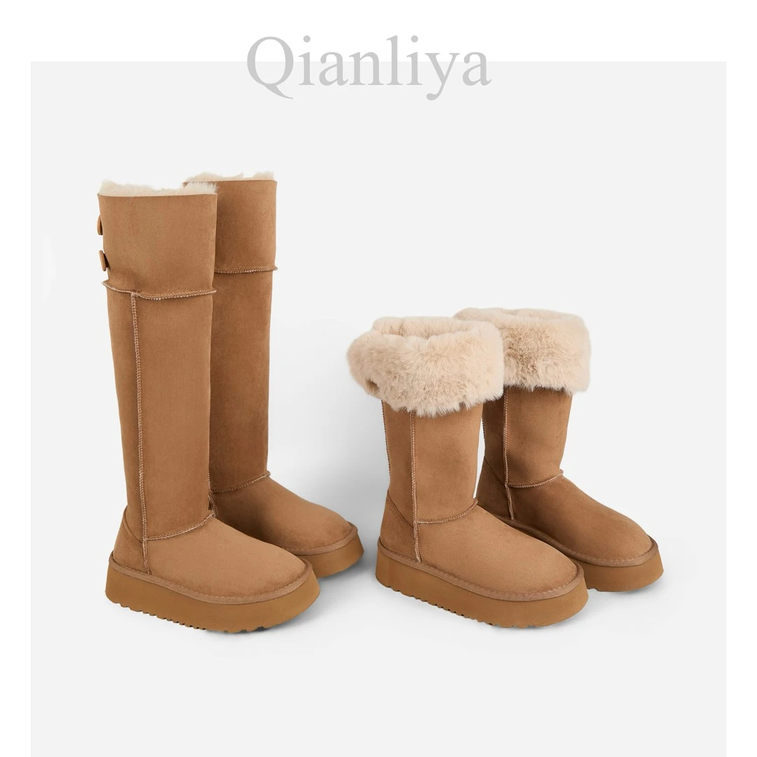 【QLY】—长短筒搭扣厚底中跟保暖时尚休闲风雪地靴663