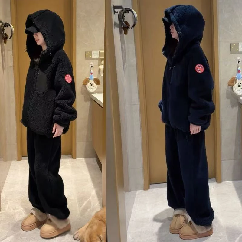 极寒系列变态厚三层复合宽松连帽防风毛绒睡衣摇粒绒可外穿家居服