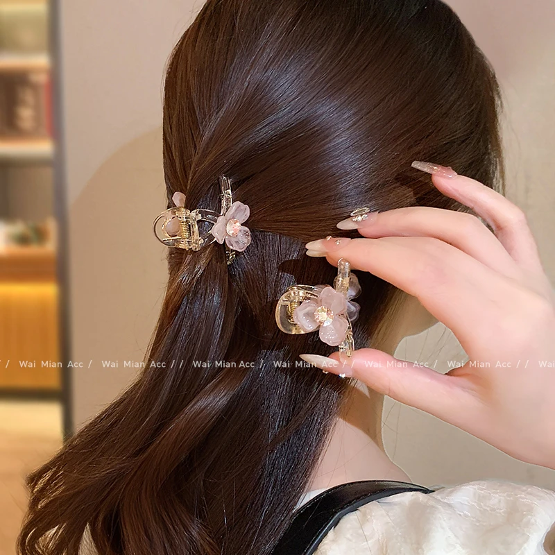 春夏新款花朵小抓夹头饰女轻奢水钻刘海夹碎发边夹后脑勺半扎发夹