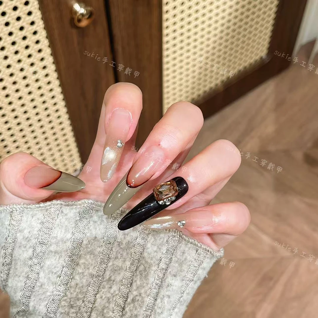 【冬日晚霞】-晚霞猫眼冬季新款法式纯手工穿戴甲10片