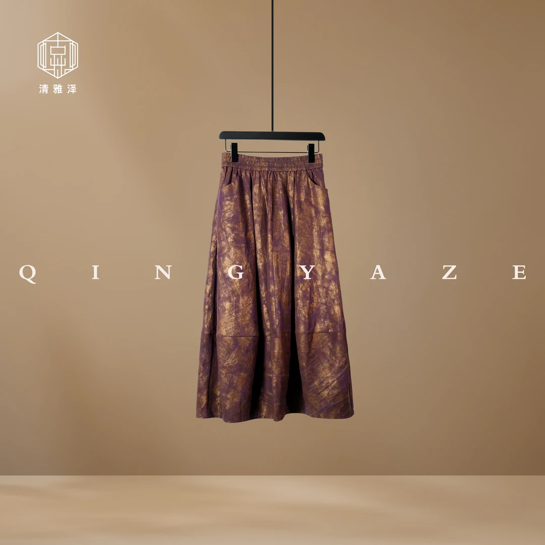 紫鎏金花苞裙！真丝香云纱鎏金半裙！GZ5849