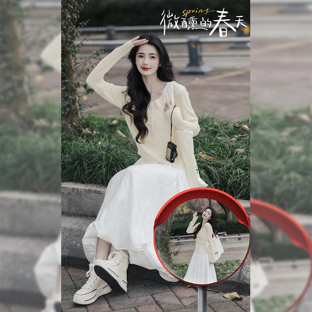 A102+3348开春穿搭针织衫半身裙韩系温柔减龄漂亮两件套装女