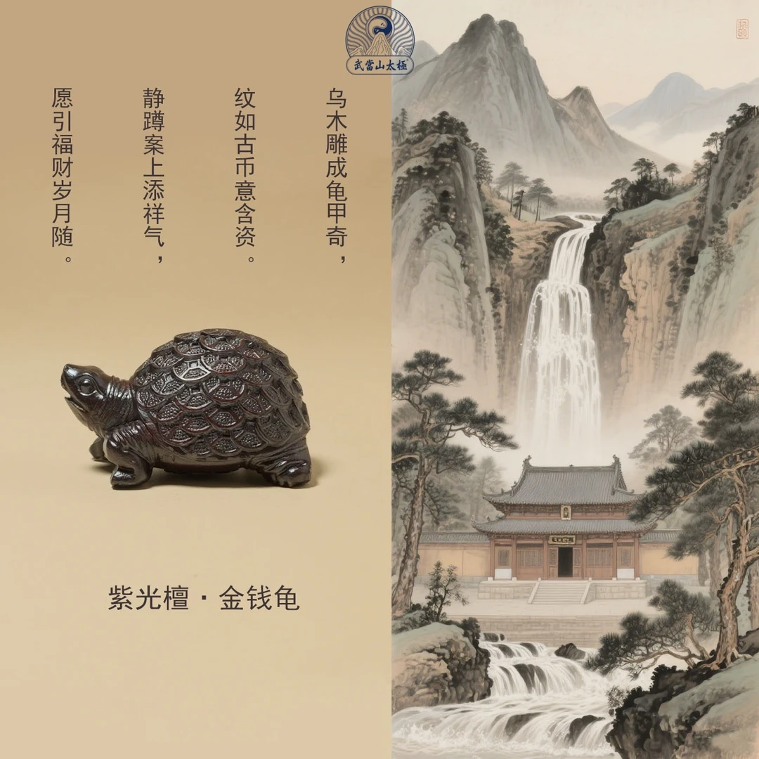 【武当山】紫光檀东非黑檀金钱龟手把件文玩