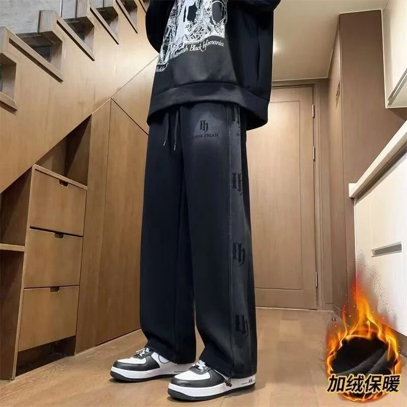 水洗冬季韩版百搭男保暖加厚极简风男士休闲裤长裤运动直筒高街
