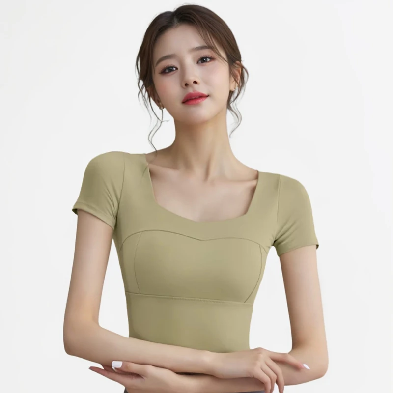 可拆胸垫露脐短款健身短袖紧身防震吸湿排汗透气跑步瑜伽上衣T恤