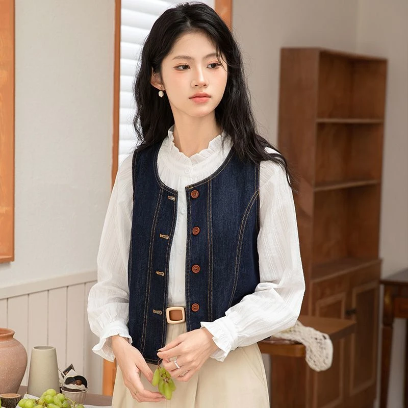 轻熟风牛仔马甲女2025新款夏季衬衫叠穿背心气质工装坎肩马夹外套