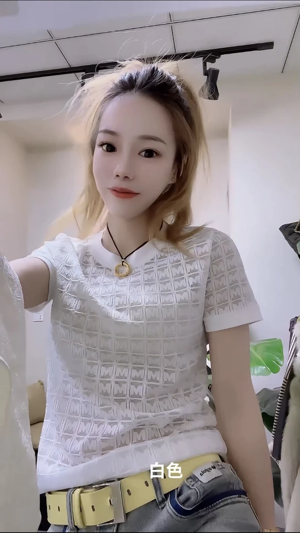 欧货纯色镂空蕾丝短袖t恤女2025夏薄款别致百搭正肩宽松洋气上衣