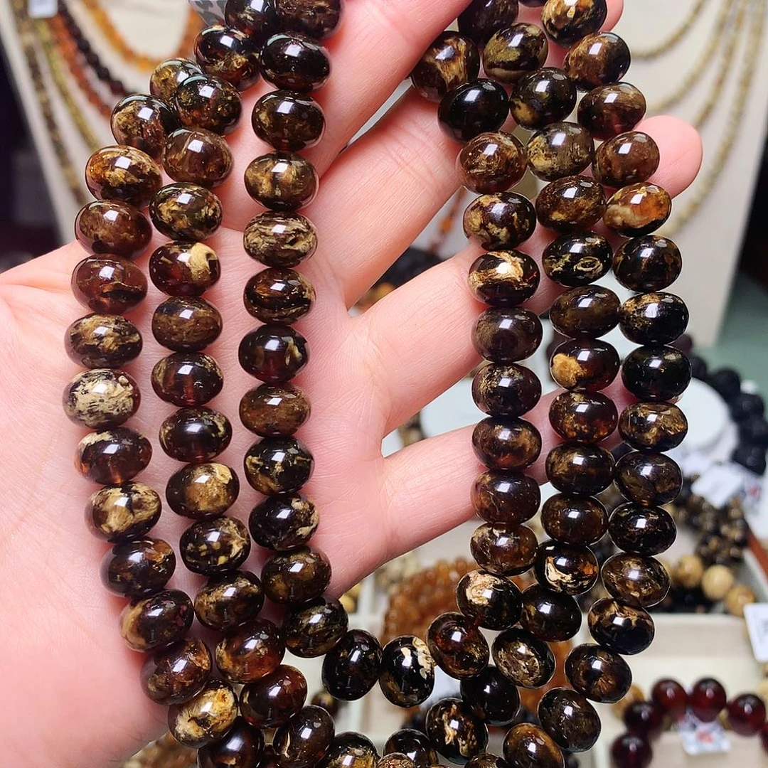 琥珀未镶嵌裸石11黑花108嘎嘎-795