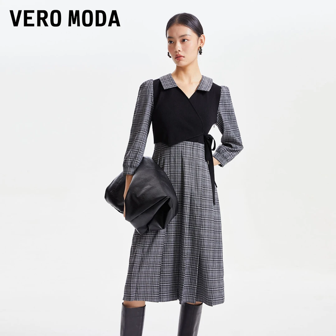 【芋总专属】Vero Moda衣裙女格纹泡泡袖复古32337C039