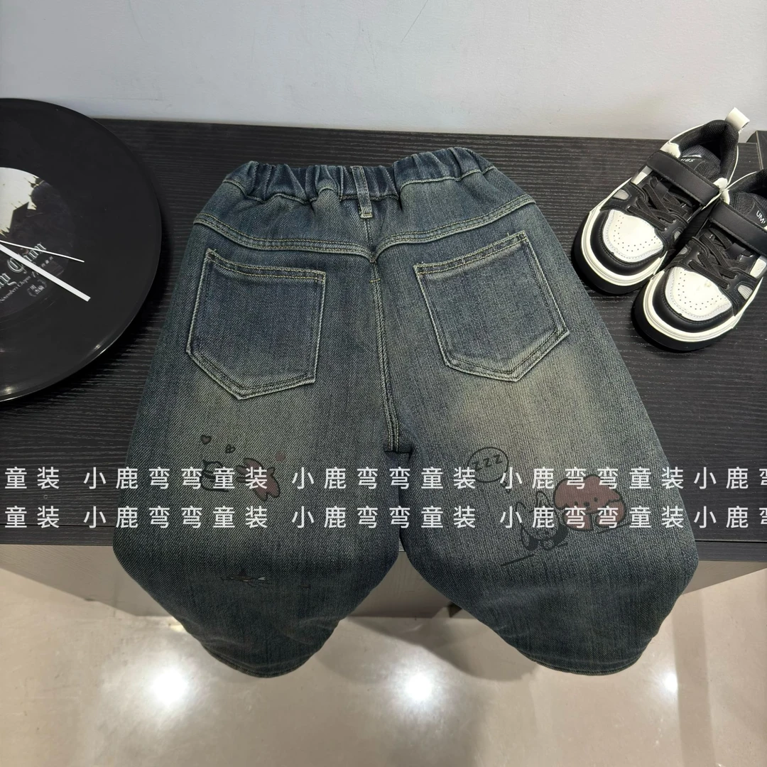 【小鹿弯弯】D105米菲男童冬季加绒加厚儿童休闲糕糕绒牛仔裤