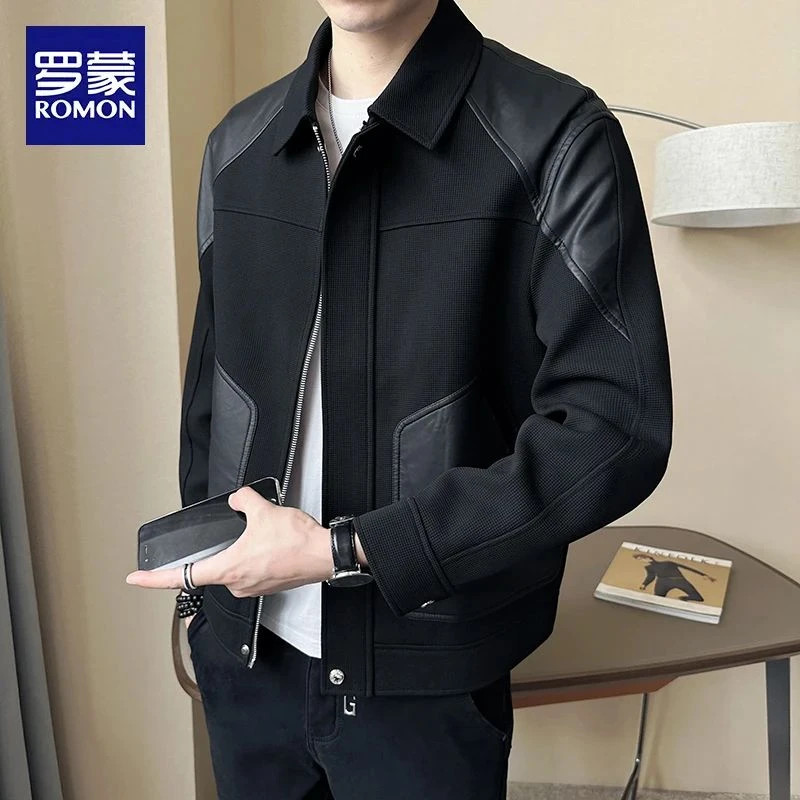罗蒙翻领外套男士春秋季2024新款潮流休闲百搭夹克男装秋装上衣服