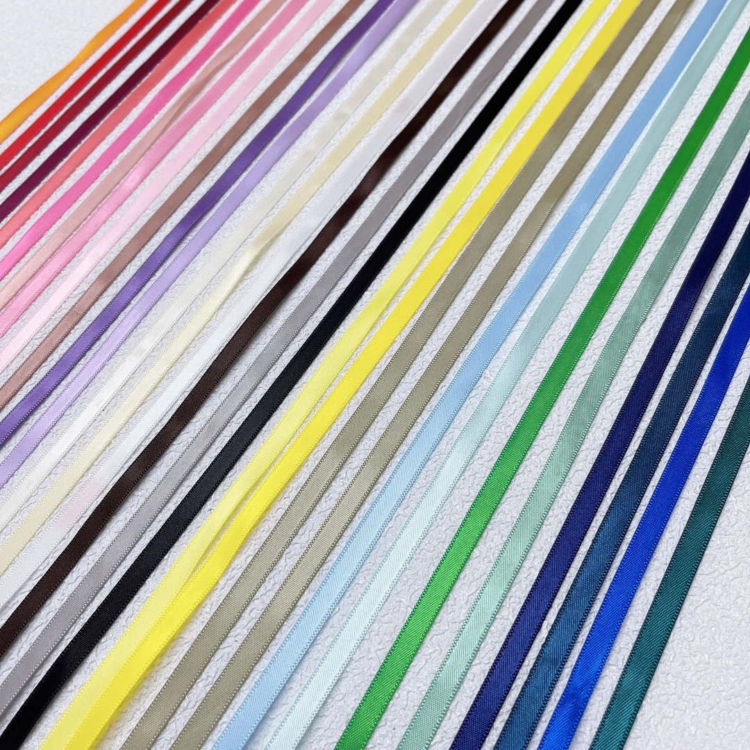 0.6cm高密纯色双面涤纶丝带花束缎带织带花艺蝴蝶结绑带鲜花包装