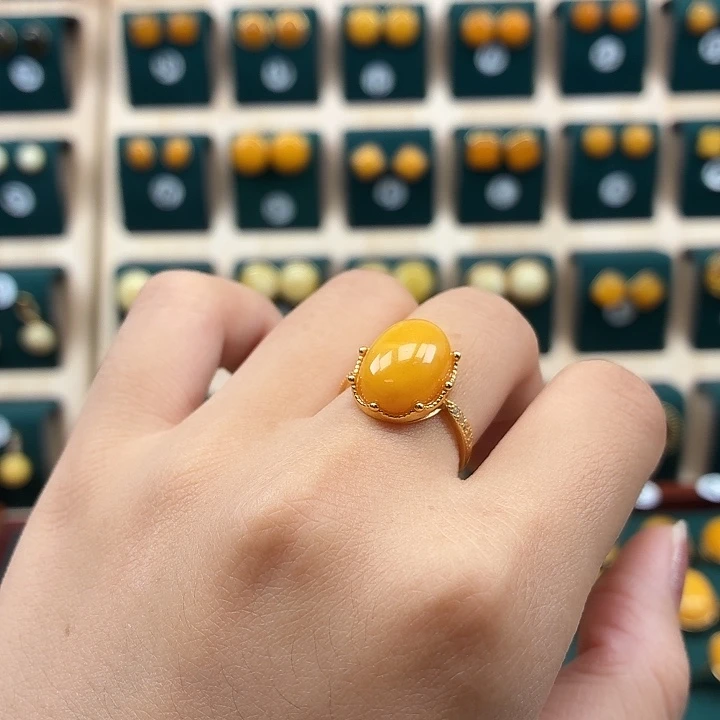 琥珀银S925镶嵌戒指