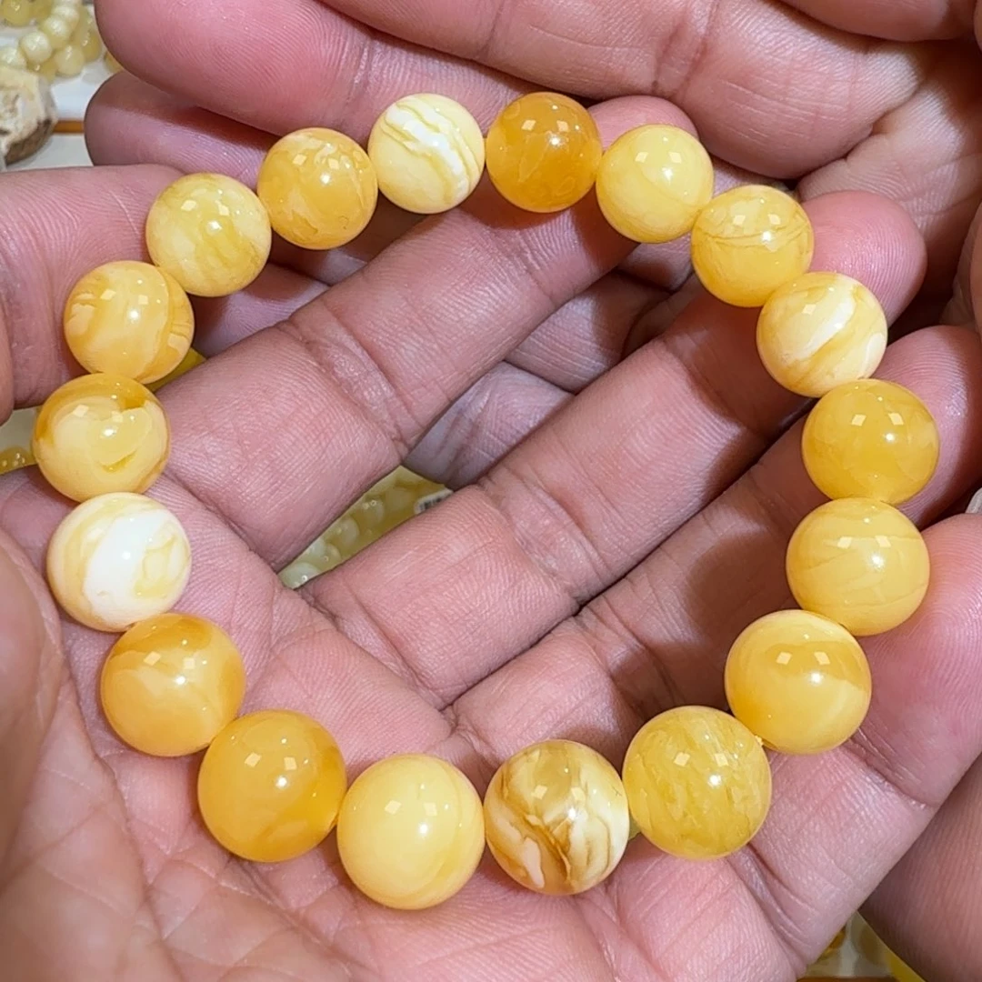 琥珀未镶嵌珠宝奇石12m焦皮精品多宝圆珠串16.98