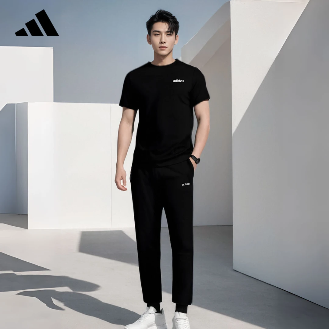 adidas/阿迪达斯短袖T恤男女情侣夏季新款透气速干半袖速干长裤