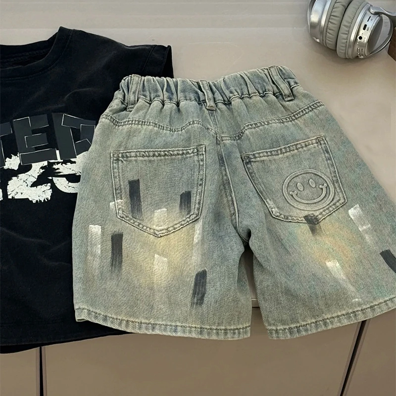 童装男童裤子春夏痞帅风时髦破洞牛仔裤儿童短裤夏款男孩五分裤
