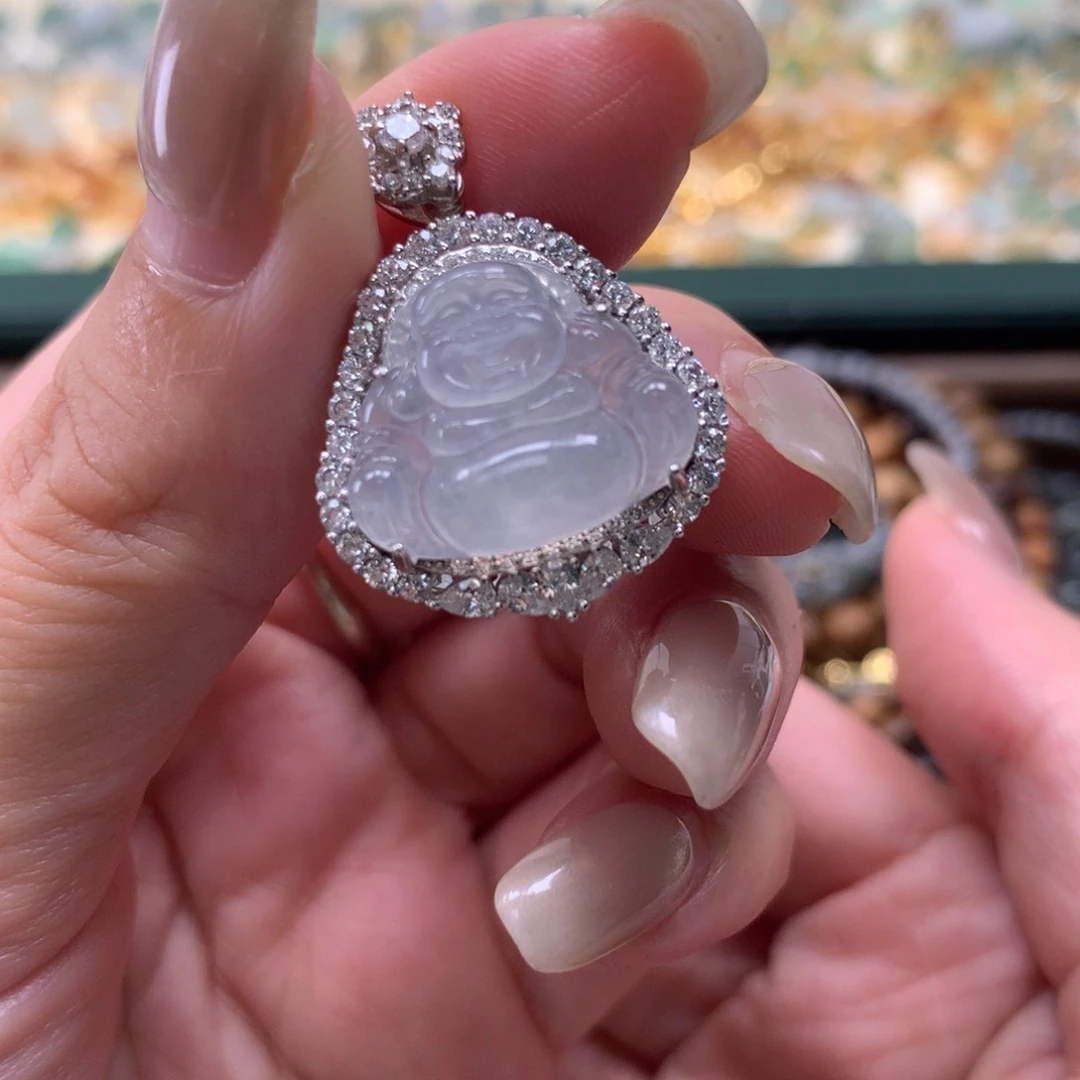 颈饰银S925镶嵌翡翠佛公