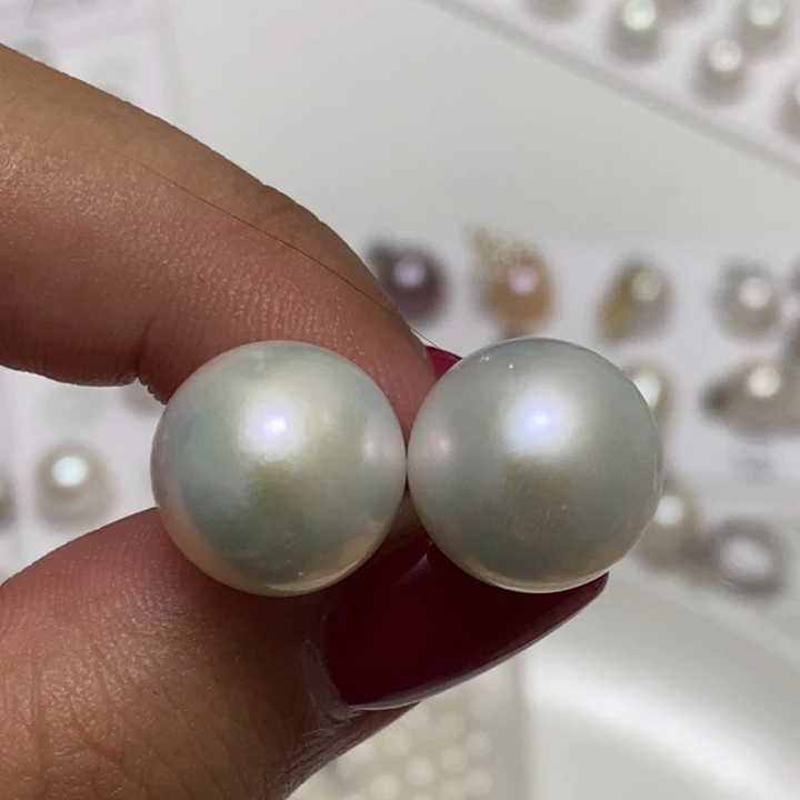 棉***棉银S925镶嵌白珍珠耳钉13m淡水珍珠