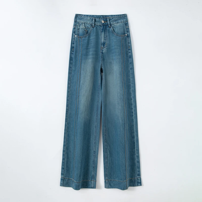 莱赛尔阔腿牛仔裤女夏季薄款梨形高腰显瘦直筒拖地牛仔裤&BJ227&