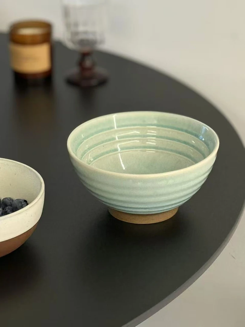 w61 简约陶瓷面碗6.9英寸窑变湖蓝沙拉碗早餐碗 微瑕 凑满20发货