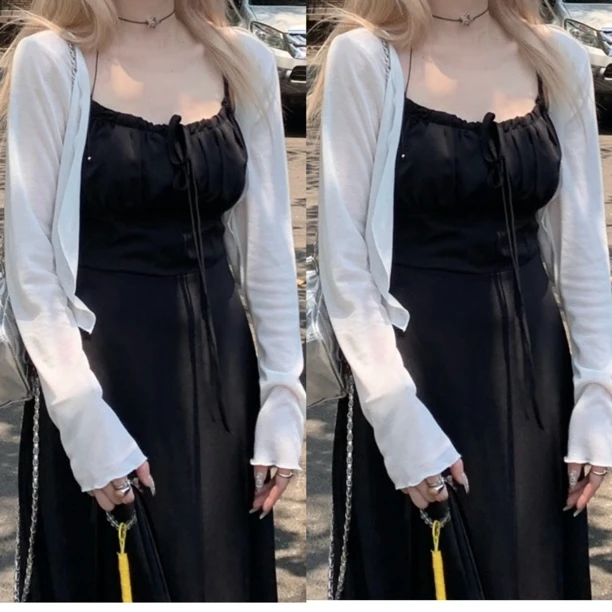 高个子大码白色显瘦高弹力开衫