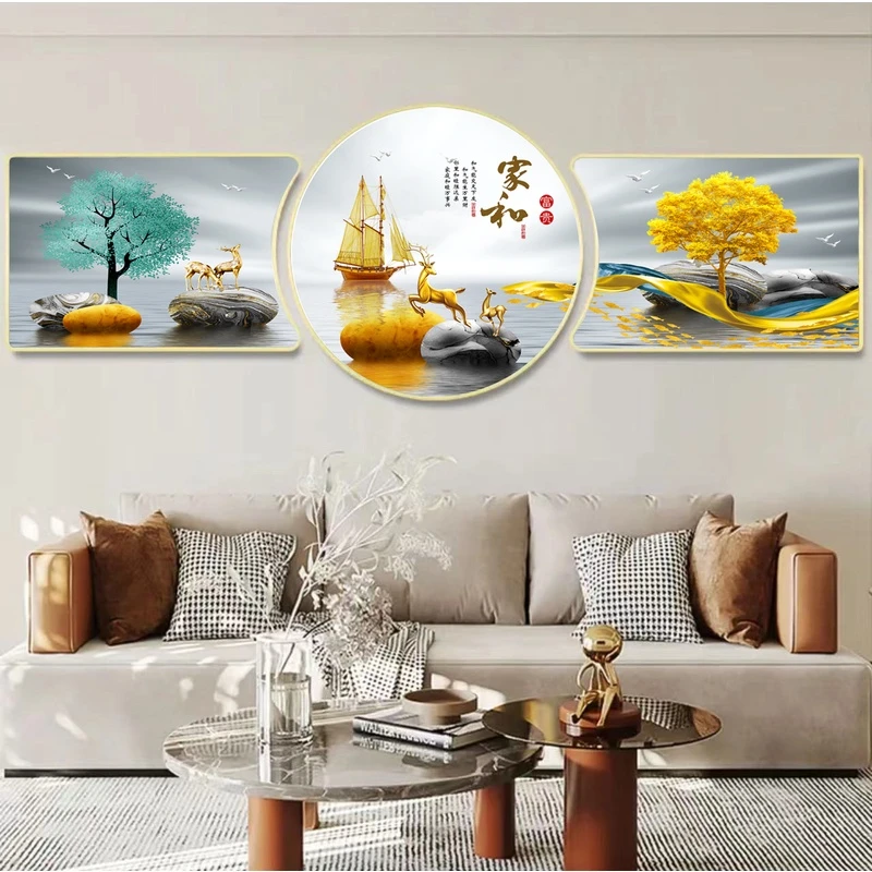 客厅三联画【K1家和富贵】餐厅平面珠联璧合客厅装饰画