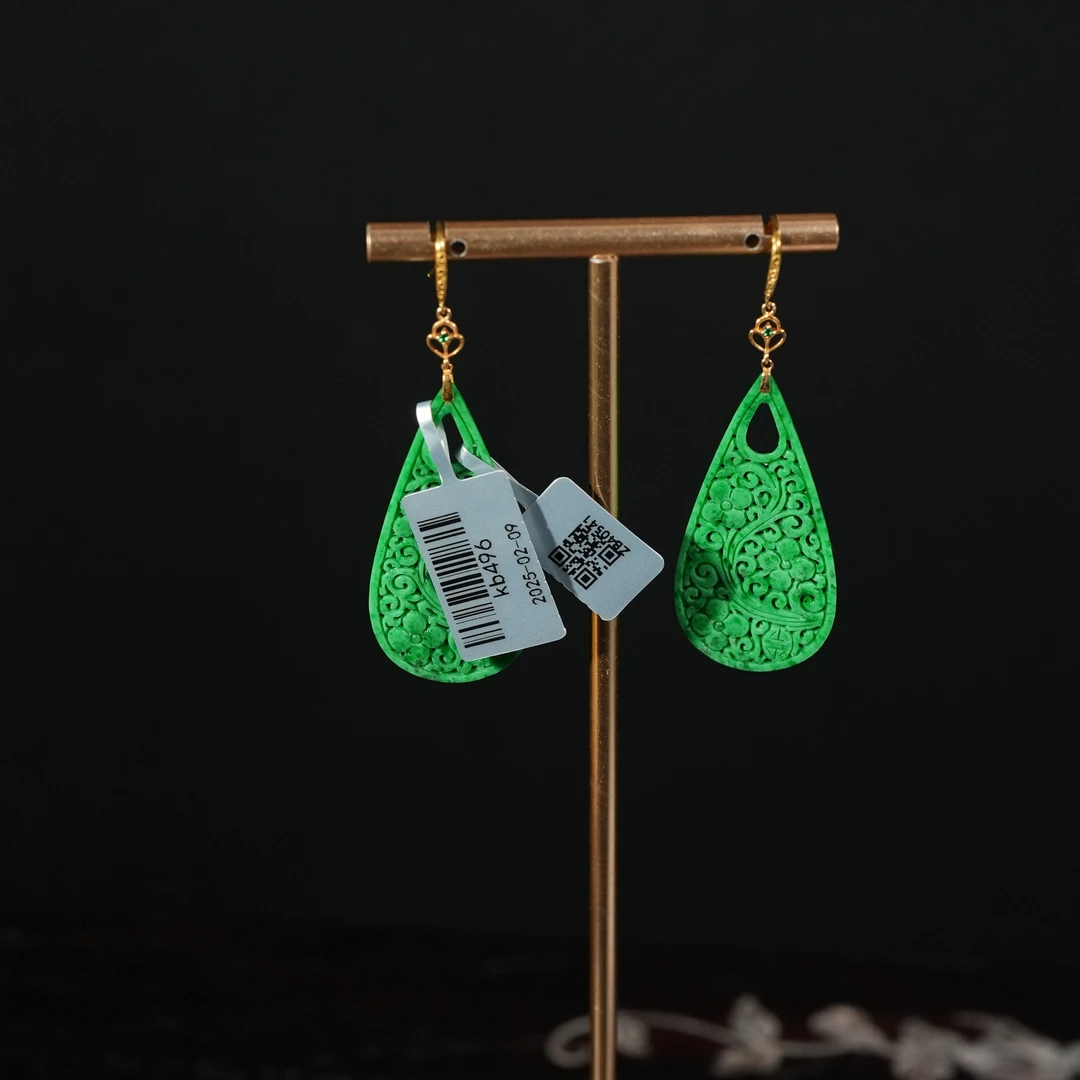 2.9香港王老板-翡翠18k镶嵌耳饰kb496