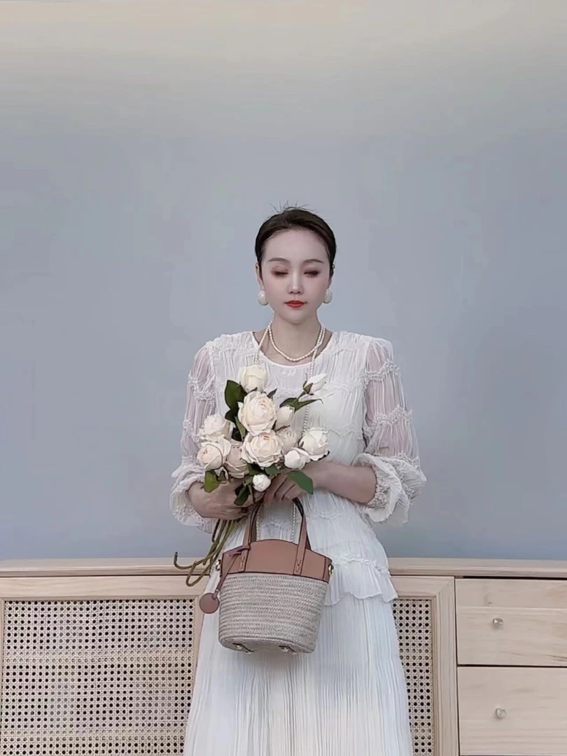 法式蕾丝长袖女2025春季网纱微透罩衫中长款上衣25-065