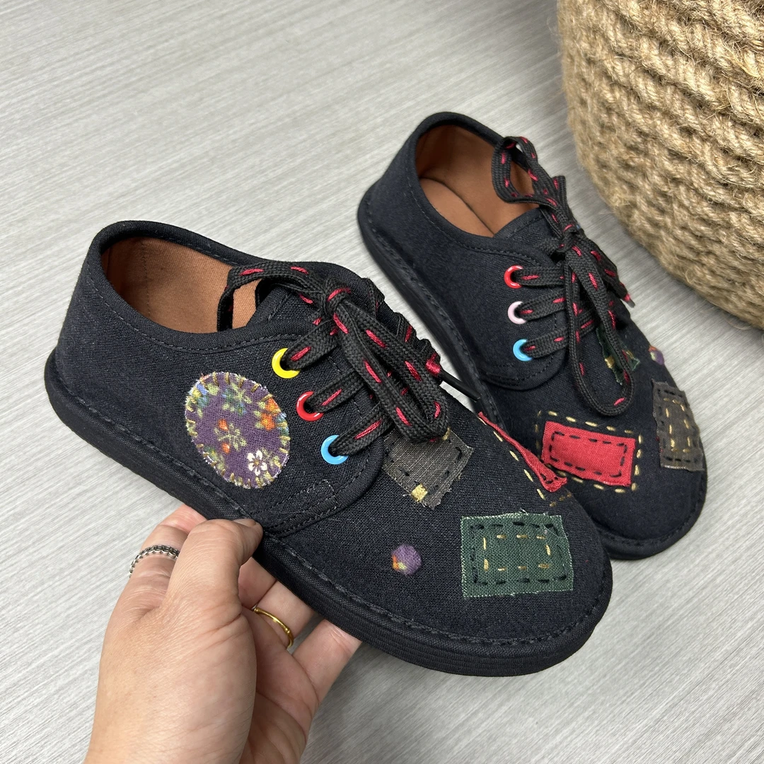 HT 原创春秋手工订制百家布系带亚麻千层底单鞋