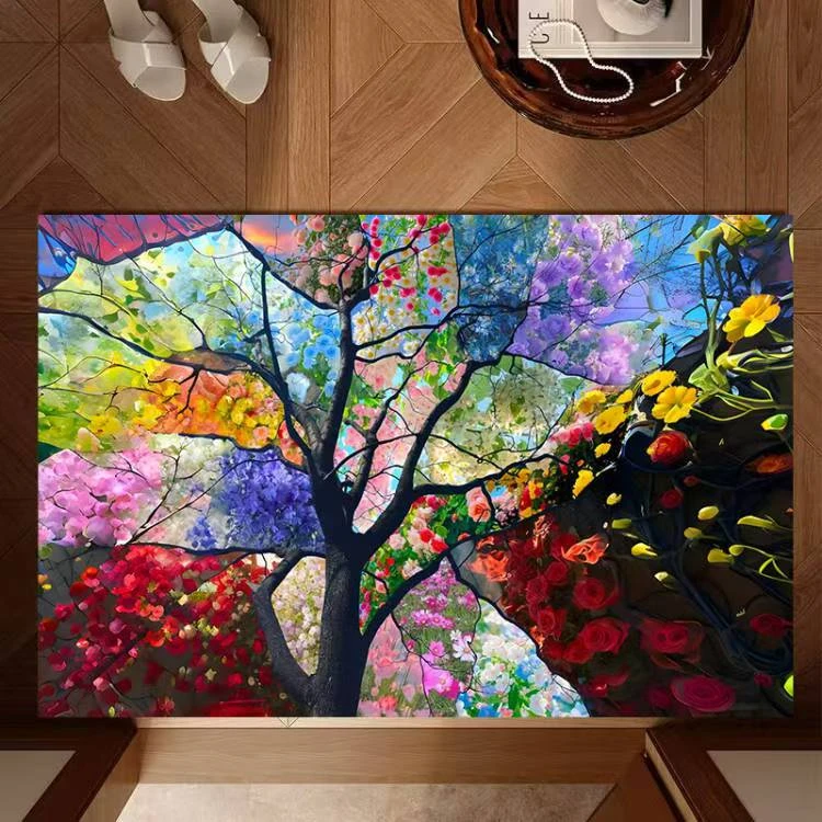 欧式花卉彩色发财树吸水防滑地垫家用卫浴厨房硅藻泥地垫卧室