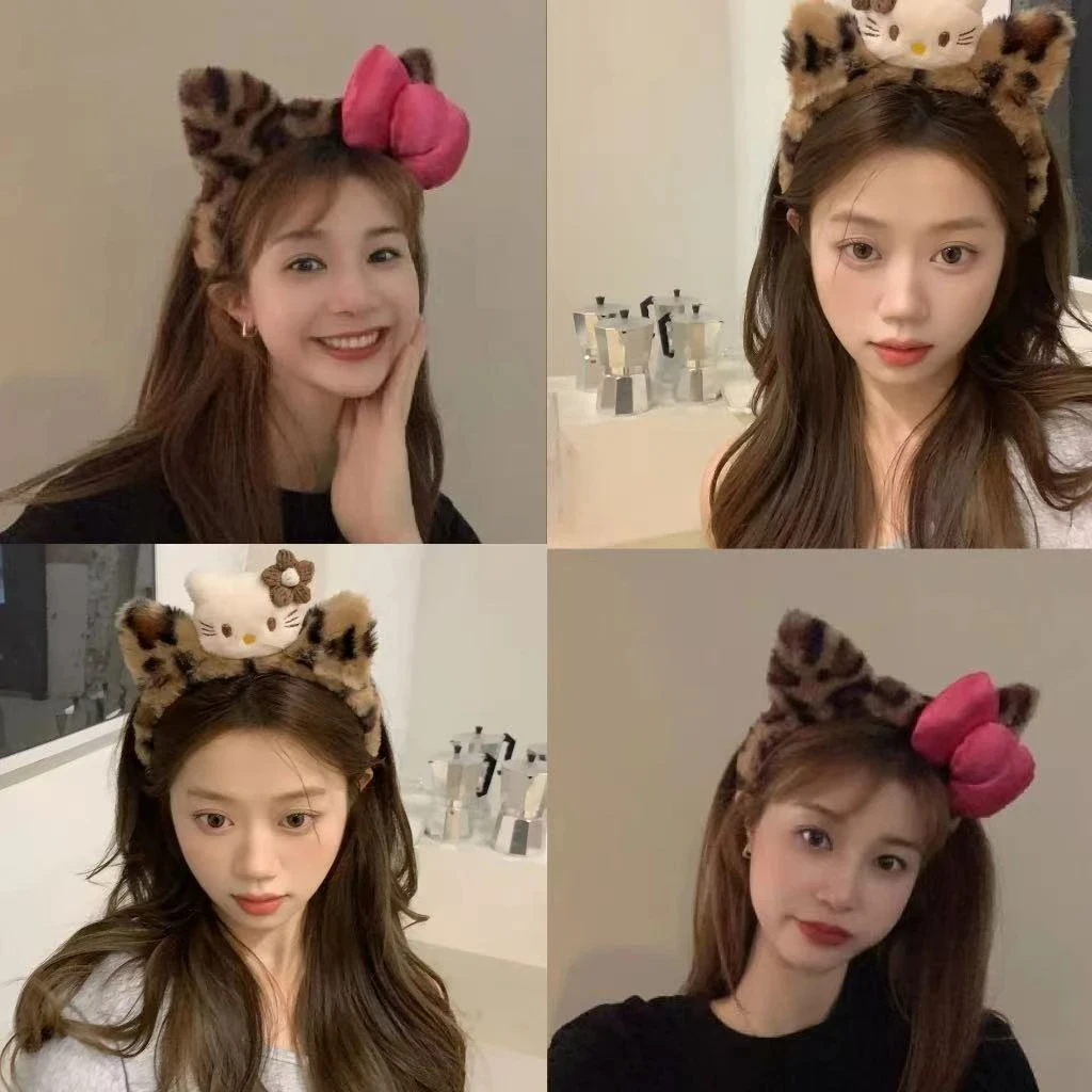 可爱豹纹猫咪毛绒发箍居家少女洗脸头箍化妆敷面膜压发发卡发饰品