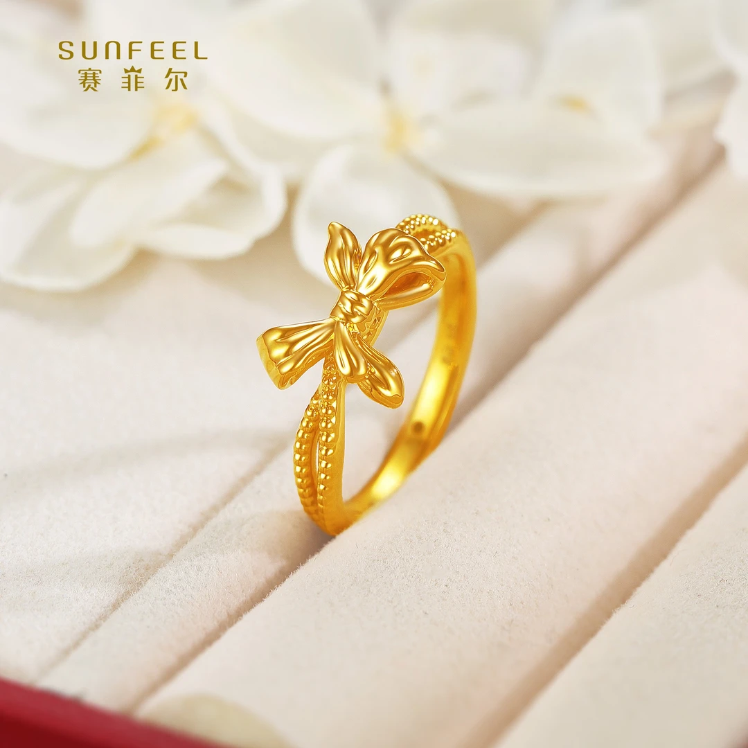 SUNFEEL/赛菲尔【十七店】足金5D时尚蝴蝶结戒指5DJ00256