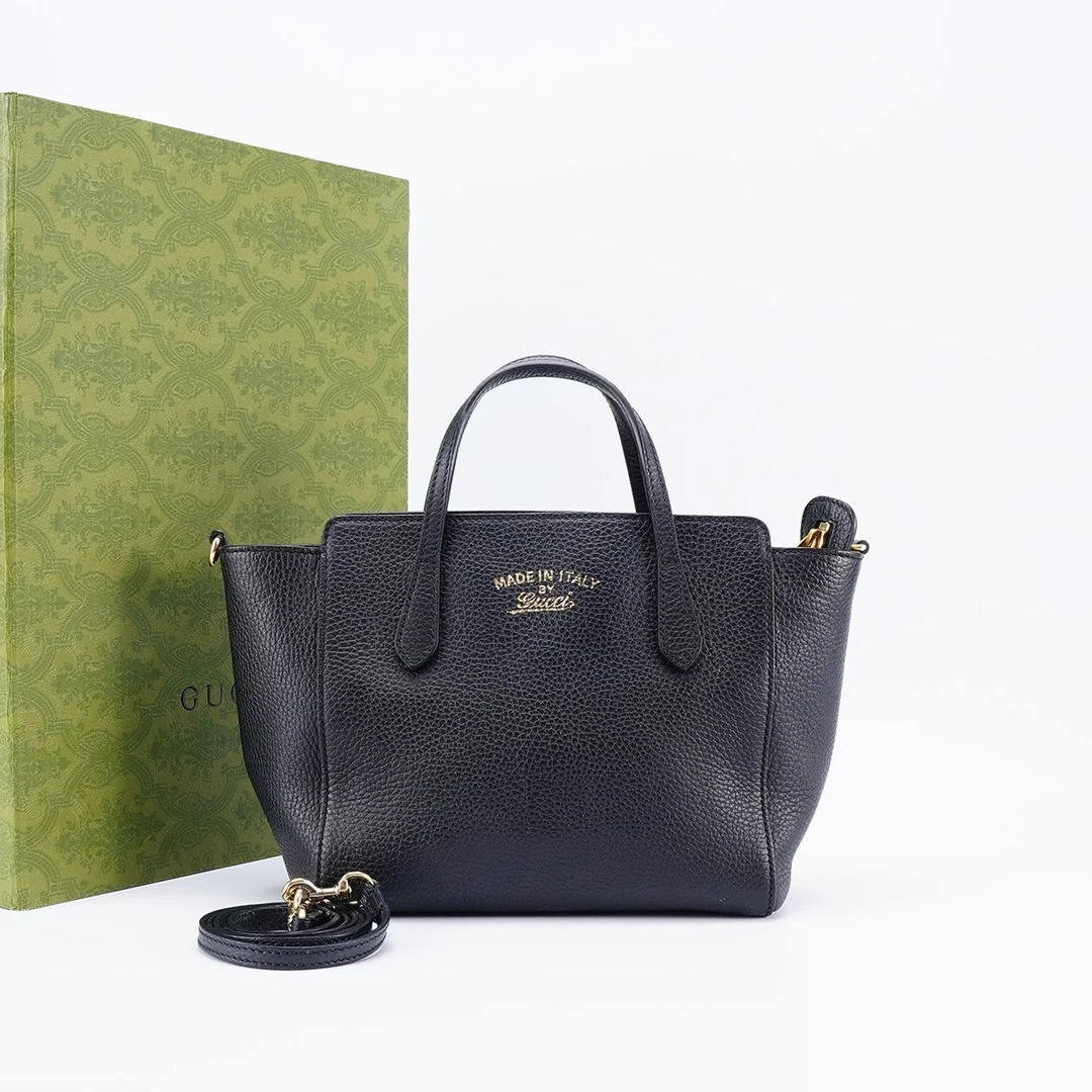 95新 GUCCI/古驰 【白菜】swing小号托特包黑色/BG22015216