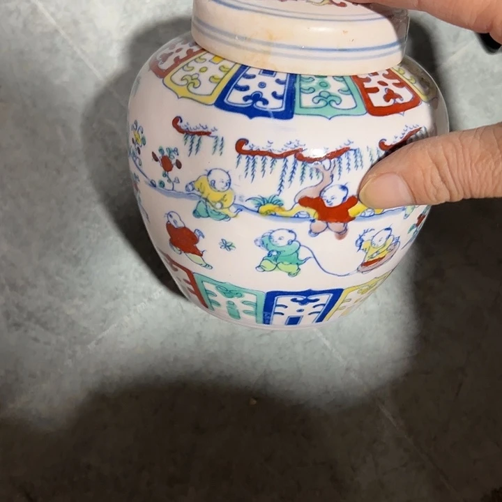 陶手绘童子茶叶罐2两装