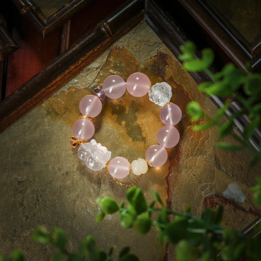 桃花令·传世级粉水晶莫桑比克老料18K金手串AS0757约16mm