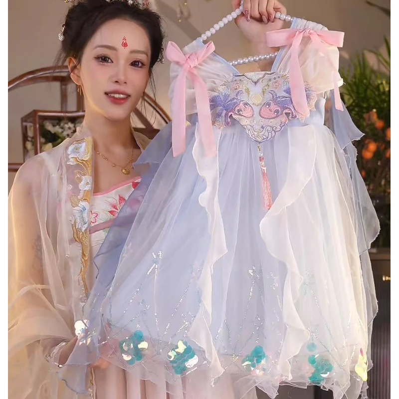 W【小鲤鱼】2025新款女童国风仙气中国风夏季休闲汉服裙2535