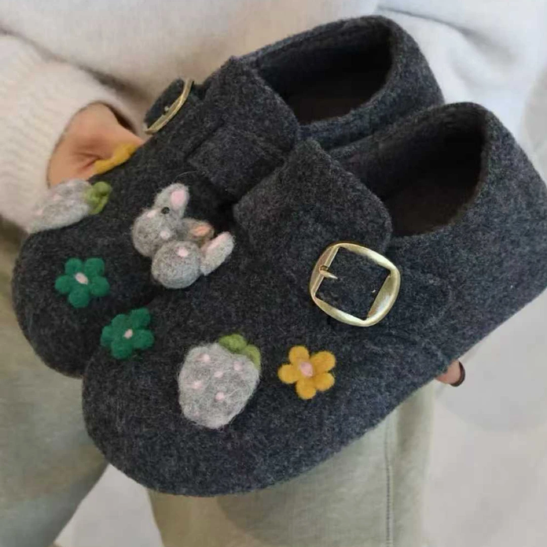 复古圆头加绒勃肯鞋女厚底保暖软底毛毛豆豆鞋秋冬季外穿学生鞋