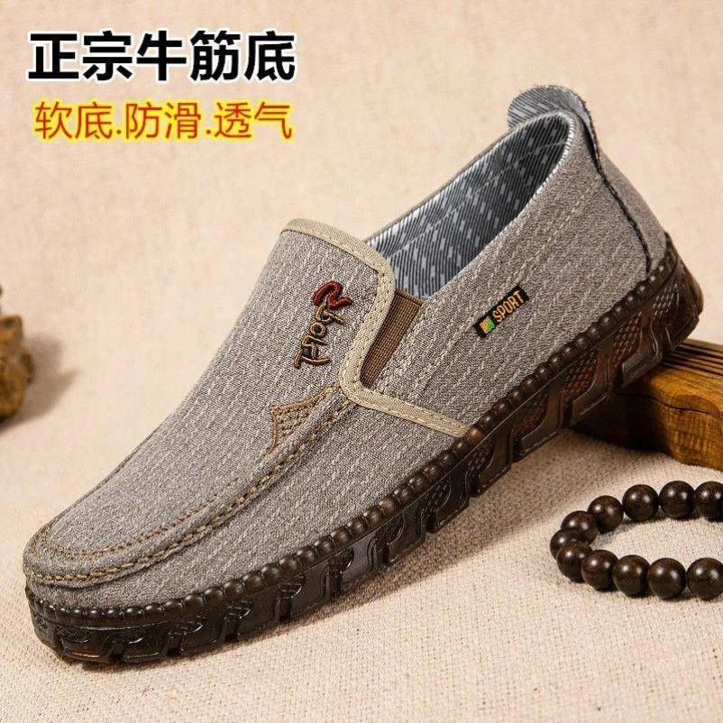牛筋底老北京布鞋男春季新款透气休闲帆布鞋软底防滑中老年爸爸鞋