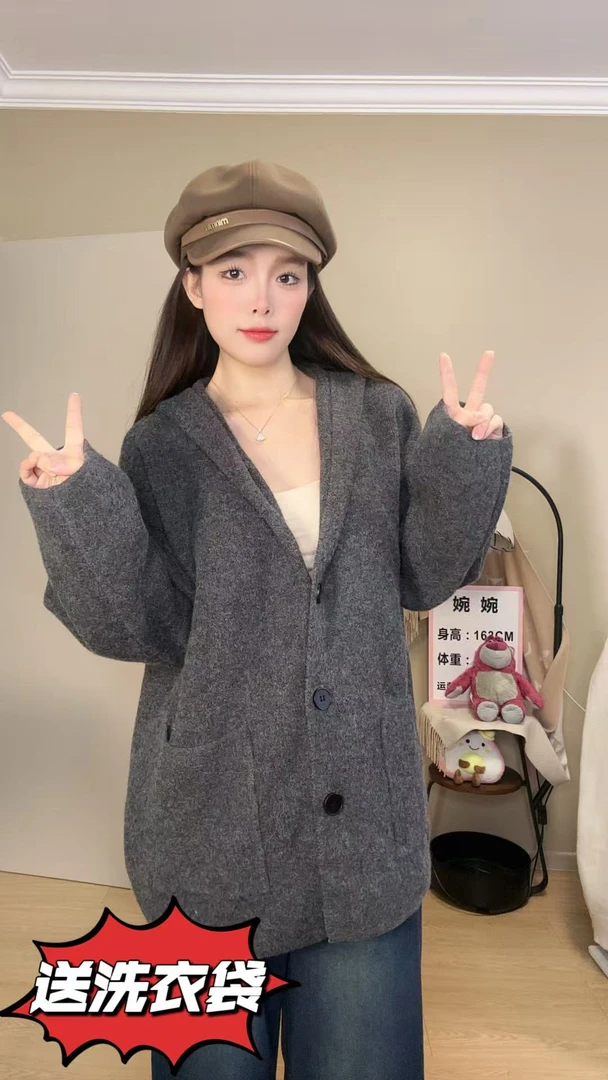 ［加厚2.3斤拍一发二   运费险］原版秋冬连帽针织短款外套超遮肉