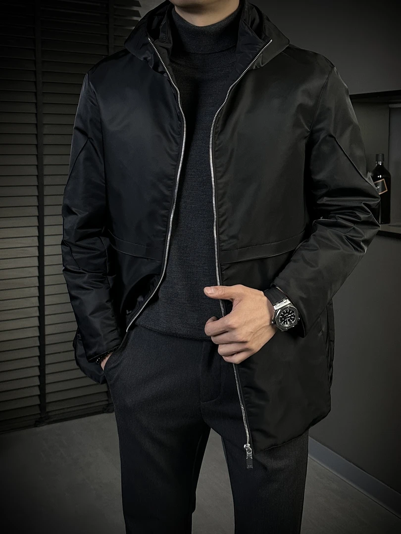 KING&GUCH【桑蚕丝填充棉服】秋冬季男士轻奢连帽夹克外套878212