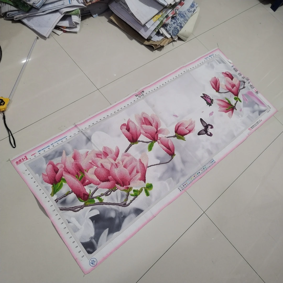 纯手工绣好的十字绣成品玉兰花3d款蝶戏玉兰花新款客厅装饰画出售