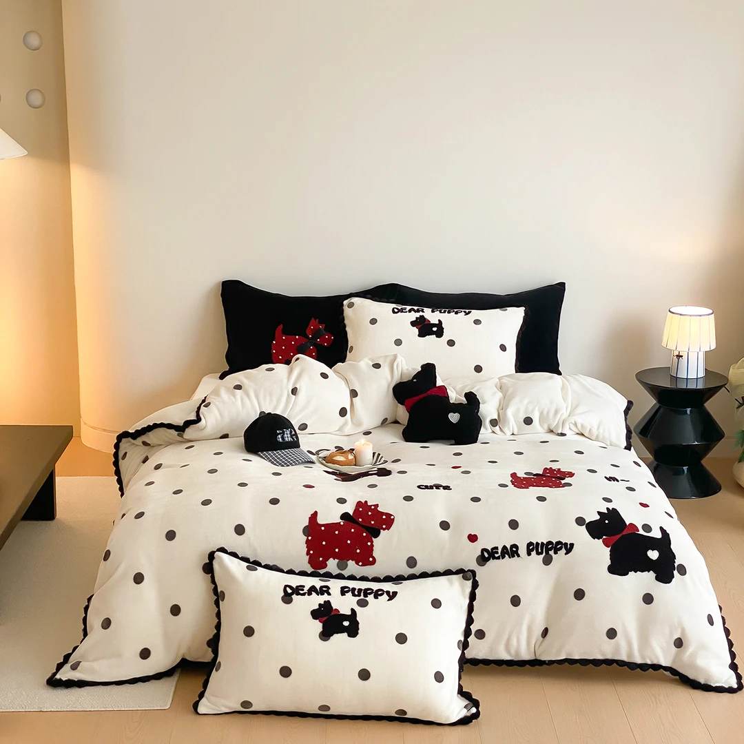 【卡通牛奶绒贴布绣】秋冬季加厚加绒保暖牛奶绒四件套被套床单笠床