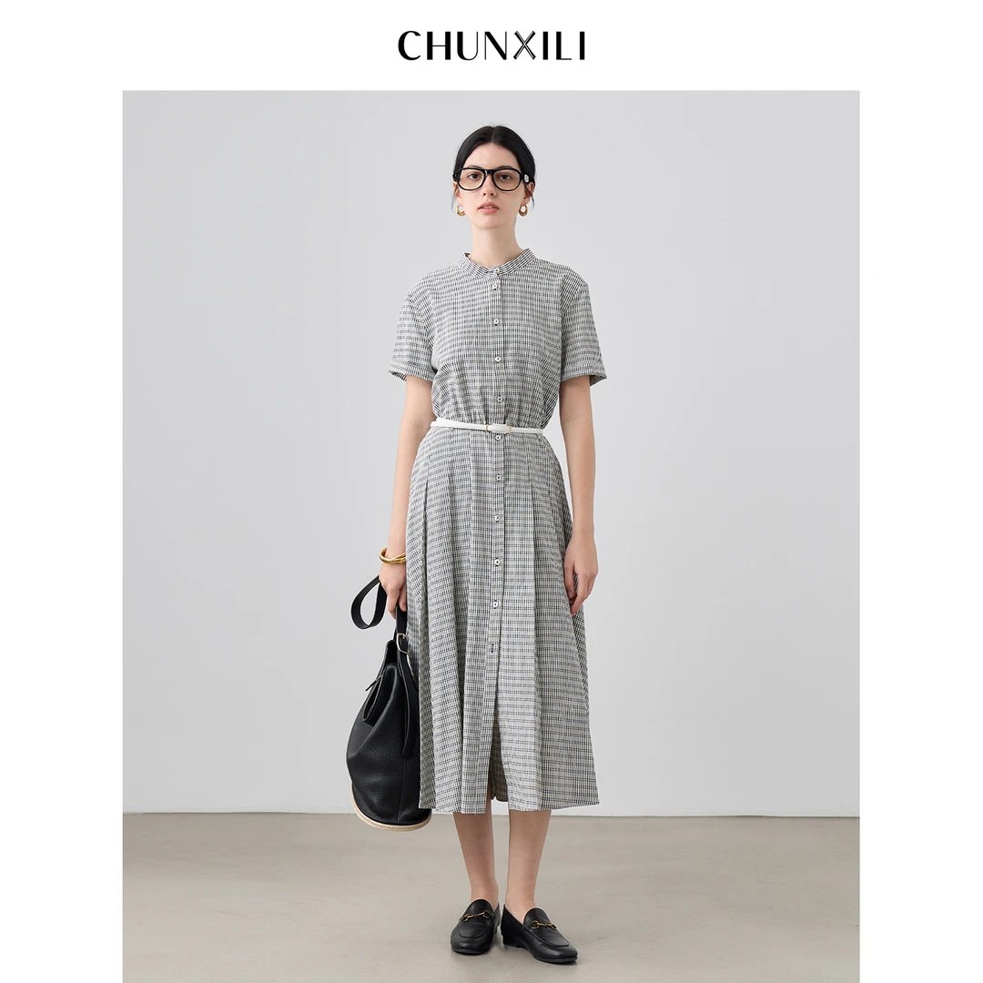 CHUNXILI/春熙里 复古格纹衬衫裙 夏季通勤连衣裙D03L53056