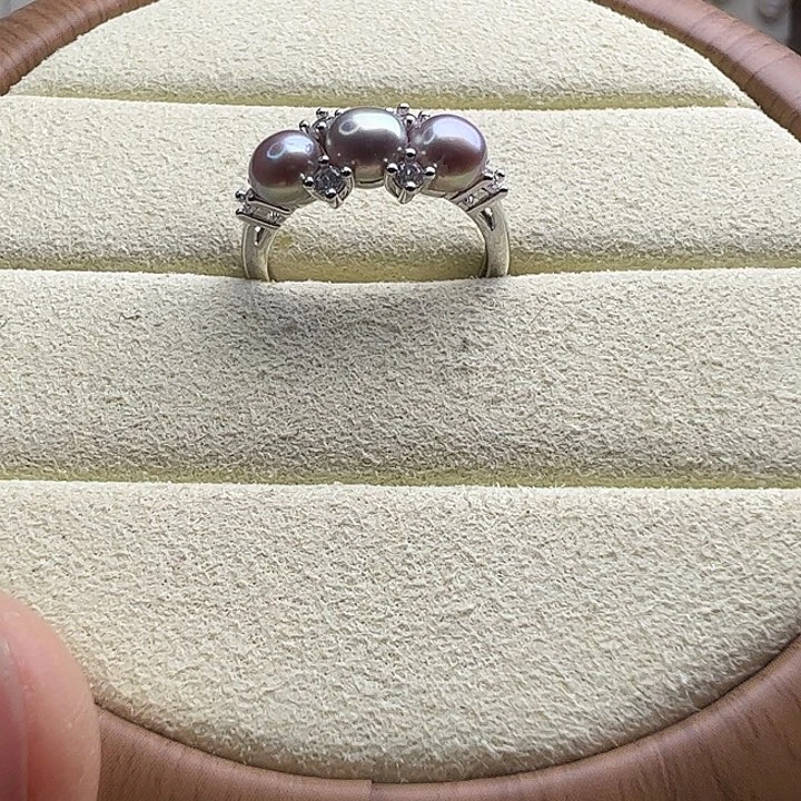 银S925镶嵌戒指淡水珍珠开口