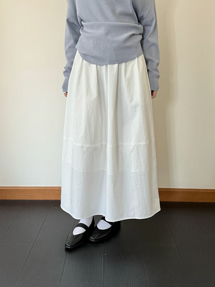 Anyway 春夏柔和清新百搭半身裙松紧高腰压褶法式蓬蓬伞裙